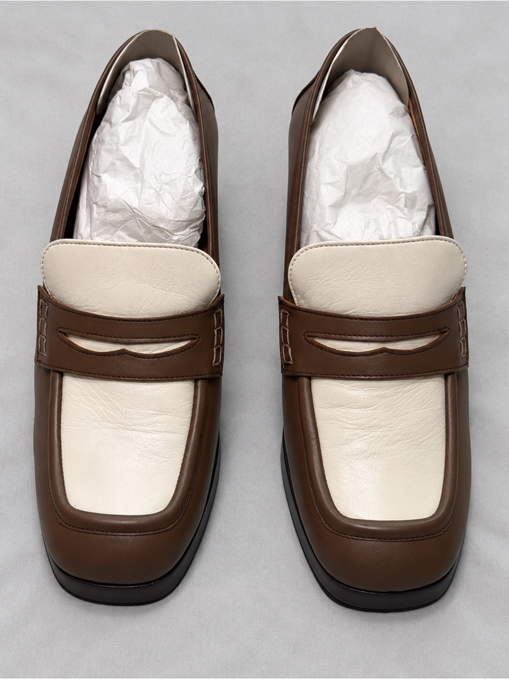 Sezane Jessie Loafers Platform Block Heel Brown Cream Leather Size 11 / 42 - Picture 4 of 14